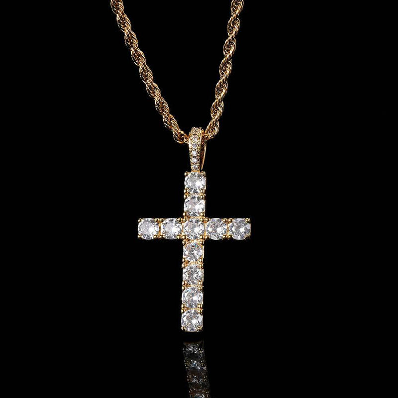 Faith - 18K Gold Cross Necklace Featuring Moissanite