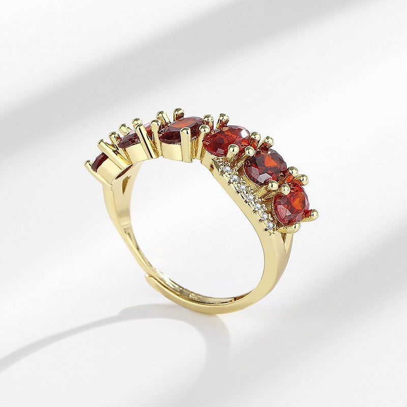Vintage-Inspired Gold Ring with Red Zircon Accent