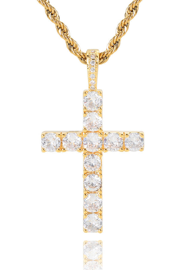 Faith - 18K Gold Cross Necklace Featuring Moissanite