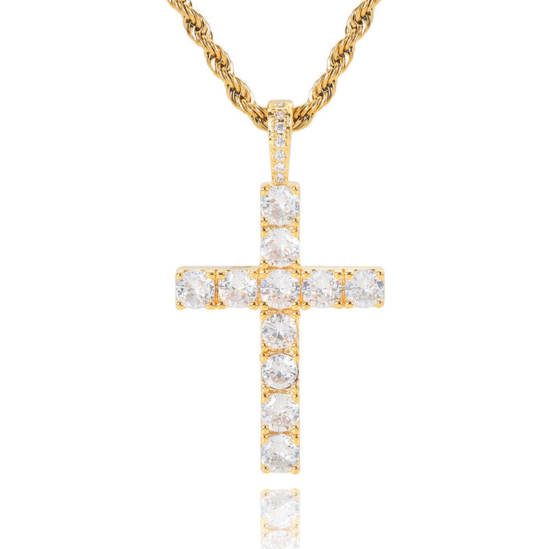 Faith - 18K Gold Cross Necklace Featuring Moissanite