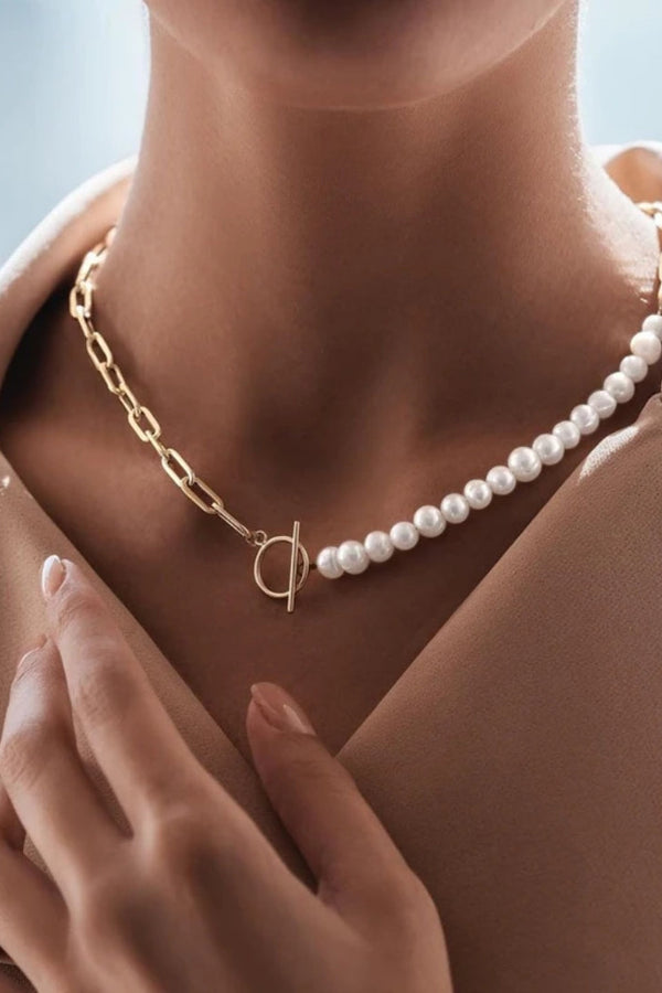 Pearl-Accented Gold Chain Necklace