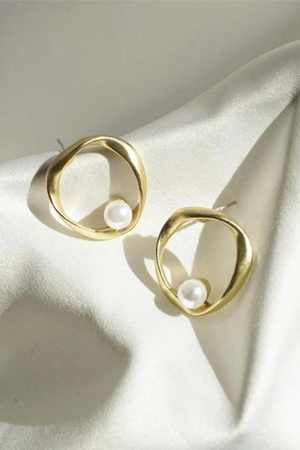 Solitary Gold Pearl Stud Earrings