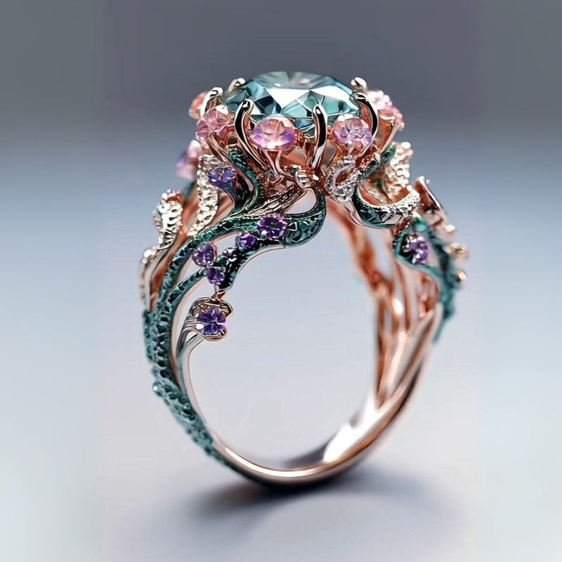 Exotic Multicolor Natural Gemstone Ring