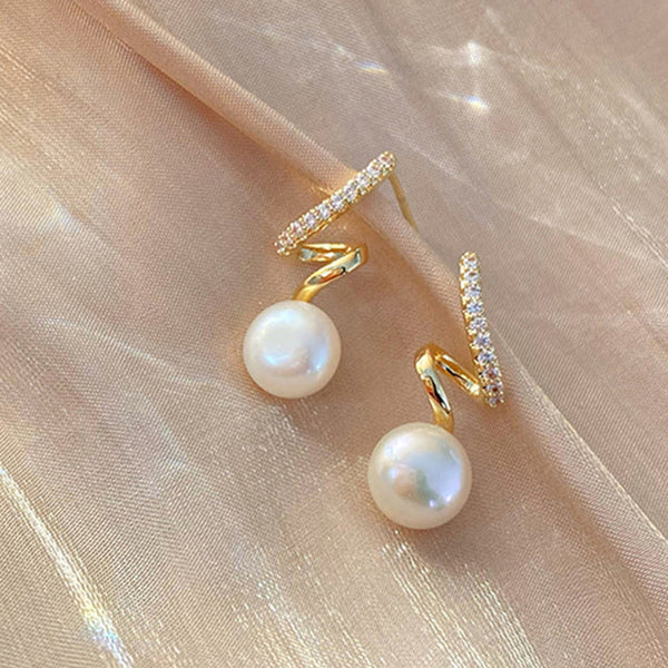 Gold Pearl Earrings Adorned with Zirconia