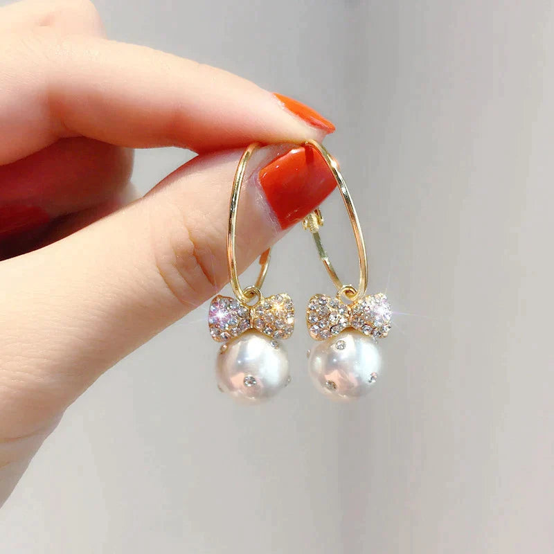 Gold Earrings with Pearl and Cubic Zirconia Accents