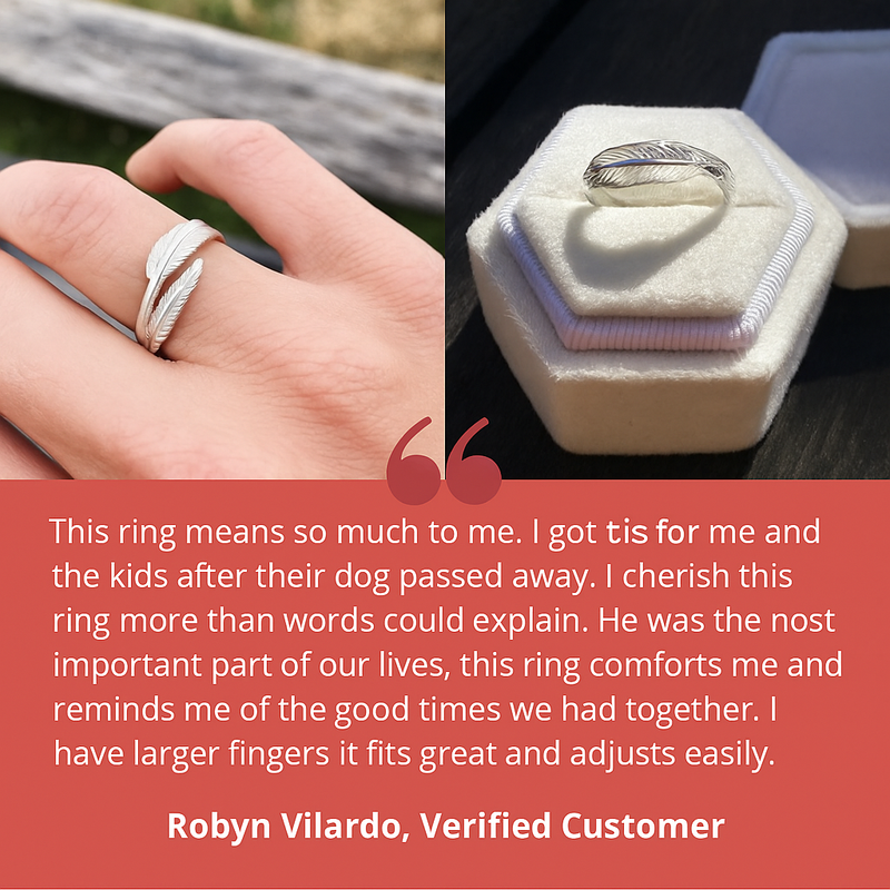 Adjustable Memorial Ring - Angel Feather Design