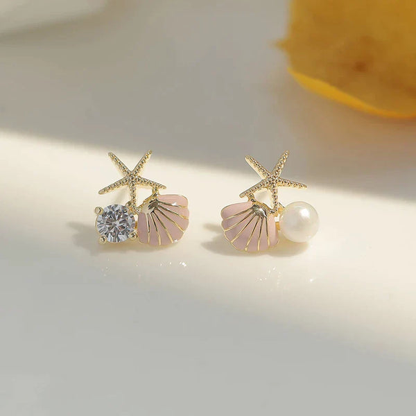 Gold Oceanic Earrings Featuring Pearl and Zirconia Accents