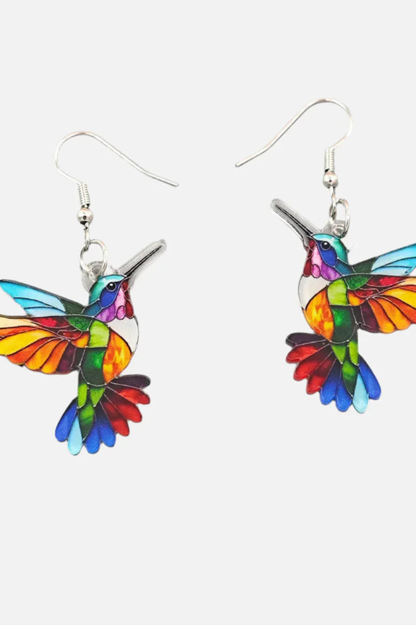 Colorful Acrylic Hummingbird Dangle Earrings – Vibrant 2D Bird Design