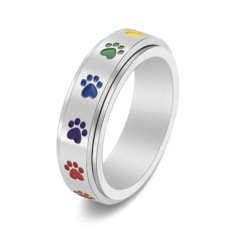Rainbow Paw Spinning Stress Relief Ring – Stainless Steel