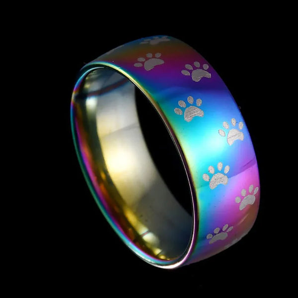 Artisan Rainbow Stainless Steel Paw Print Ring