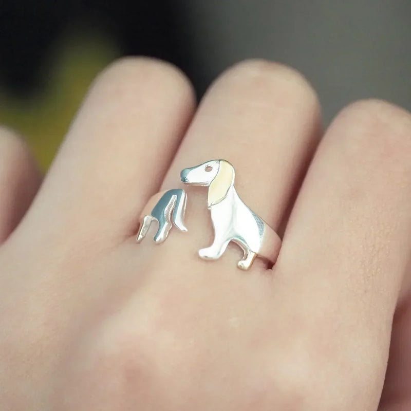 Adjustable Silver Dachshund Ring