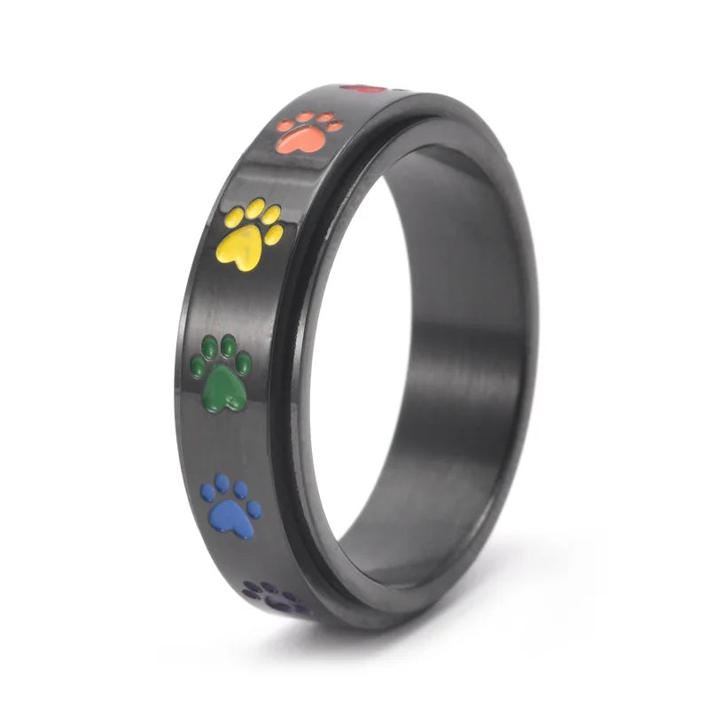 Rainbow Paw Spinning Stress Relief Ring – Stainless Steel