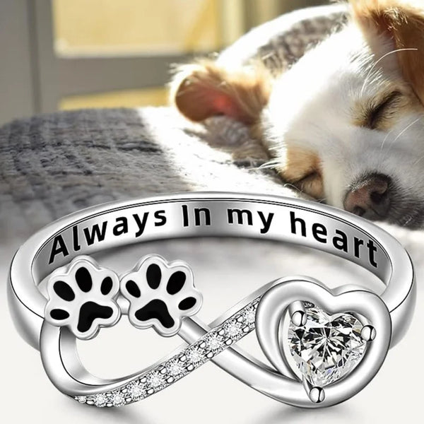 Heart and Infinity Design Zirconia Paw Ring