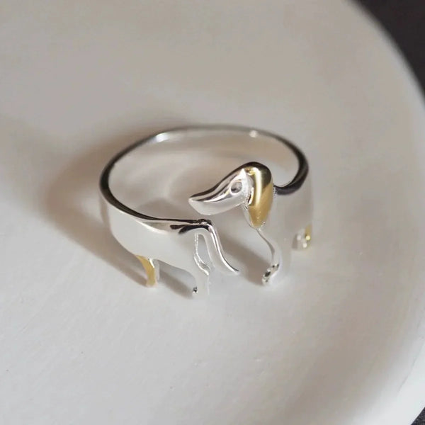 Adjustable Silver Dachshund Ring