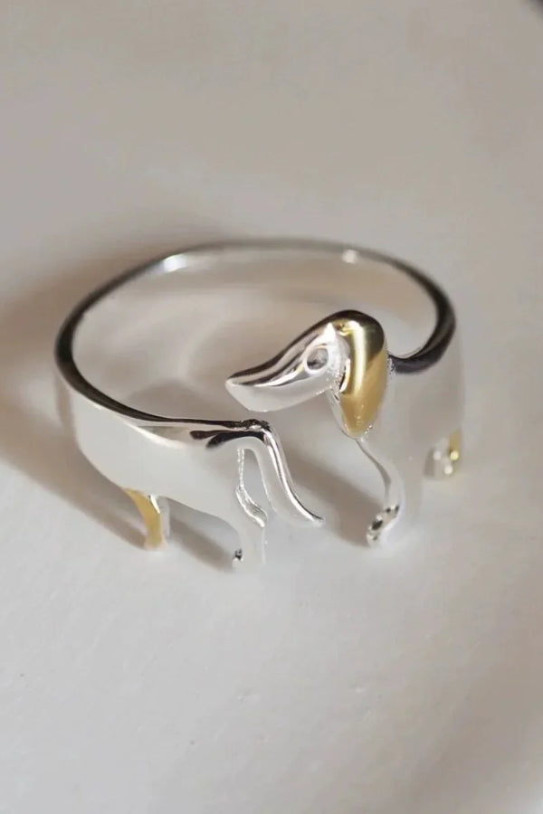 Adjustable Silver Dachshund Ring