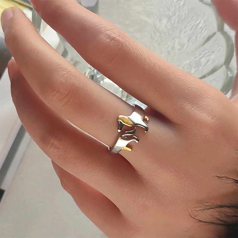 Adjustable Silver Dachshund Ring