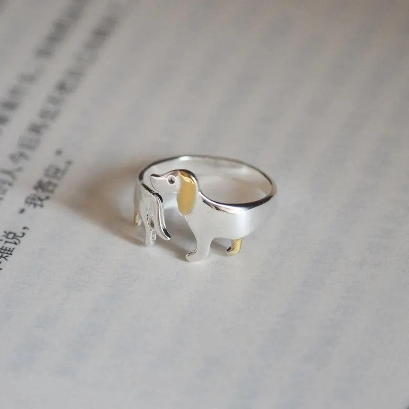 Adjustable Silver Dachshund Ring