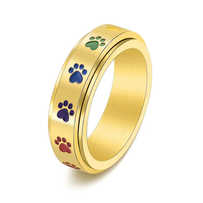 Rainbow Paw Spinning Stress Relief Ring – Stainless Steel