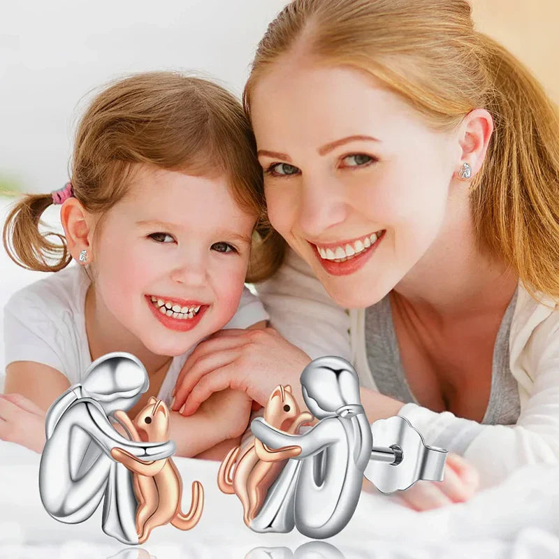 Two-Tone Cat Hug Earrings in Silver and Gold