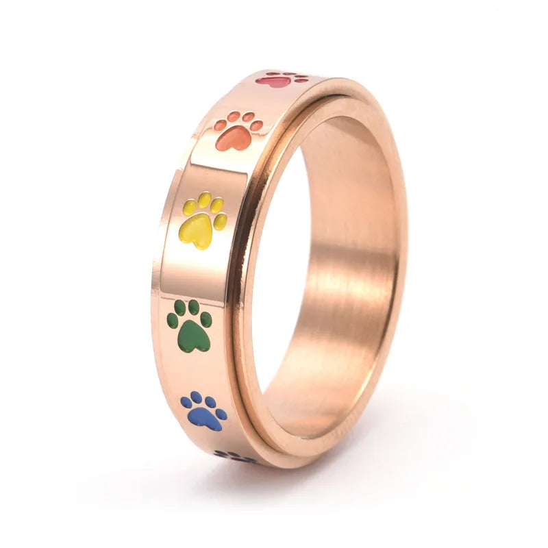 Rainbow Paw Spinning Stress Relief Ring – Stainless Steel