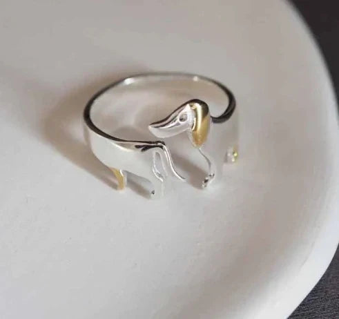 Adjustable Silver Dachshund Ring