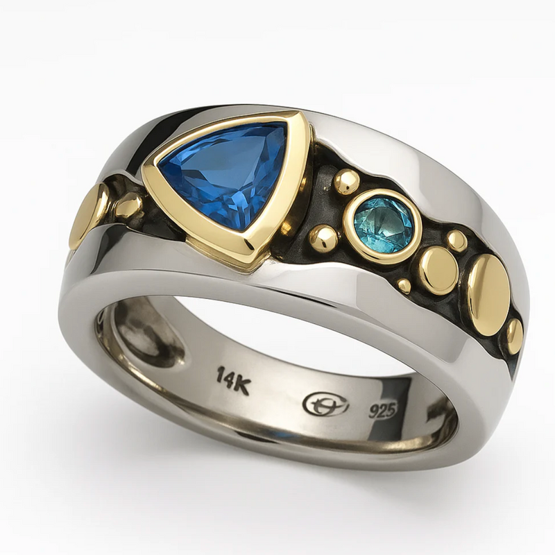 Retro Bohemian Ring Featuring Blue Zirconia