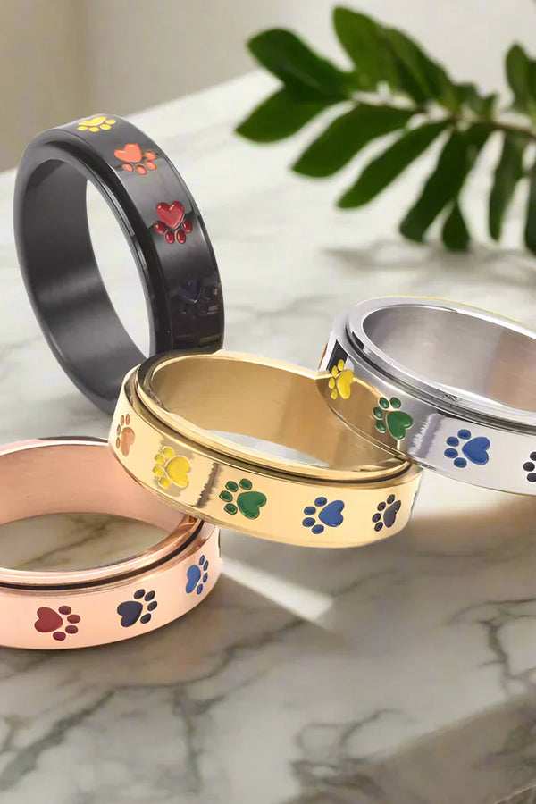 Rainbow Paw Spinning Stress Relief Ring – Stainless Steel