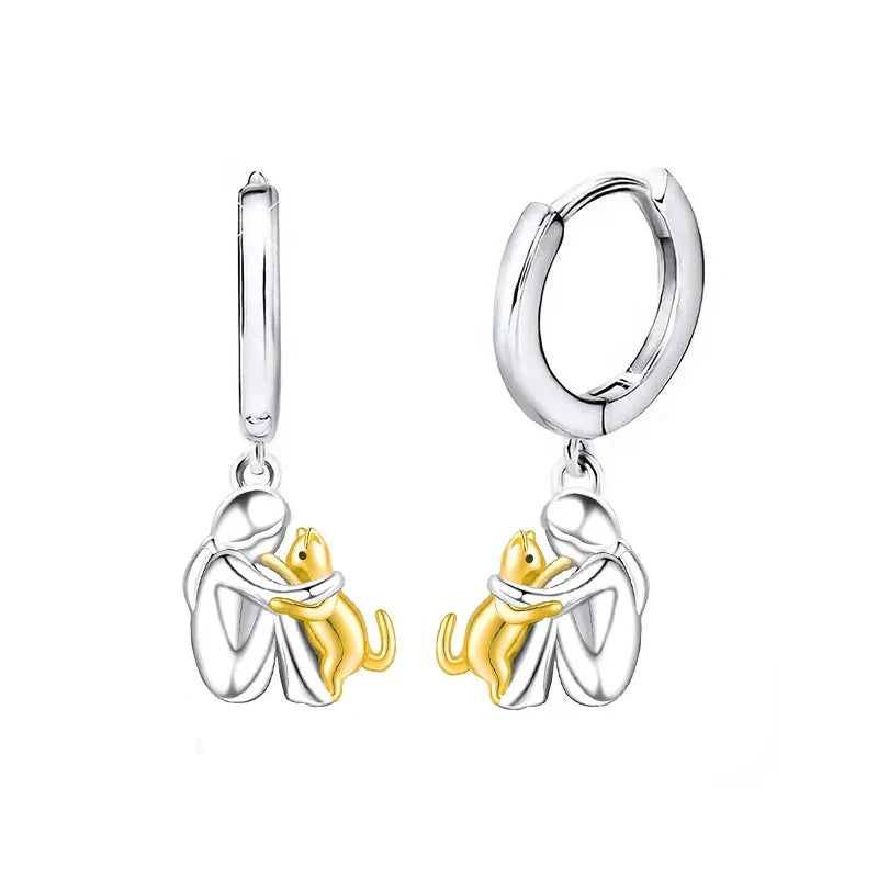Two-Tone Cat Hug Earrings in Silver and Gold