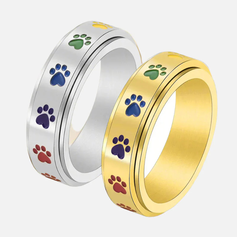 Rainbow Paw Spinning Stress Relief Ring – Stainless Steel