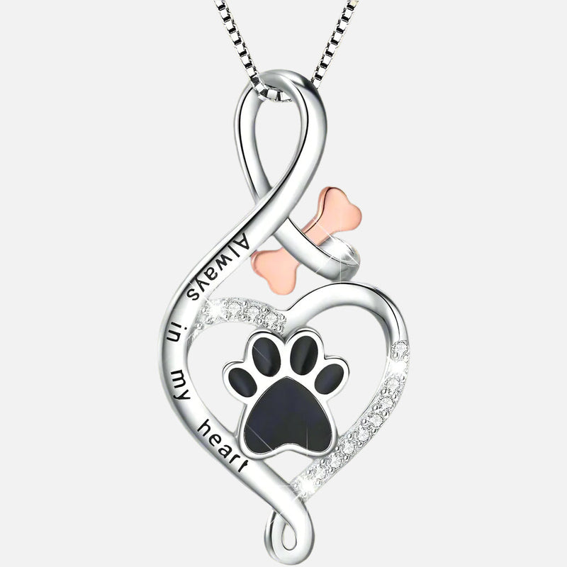 Lucky Paw Heart, Bone & Infinity Necklace – 'Always in My Heart' Pendant
