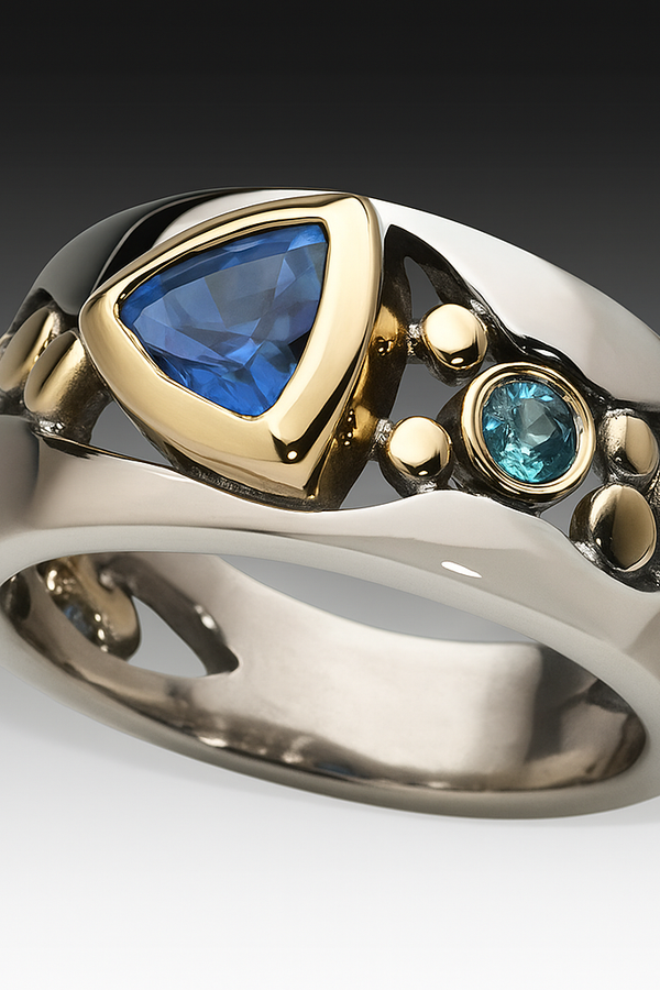 Retro Bohemian Ring Featuring Blue Zirconia