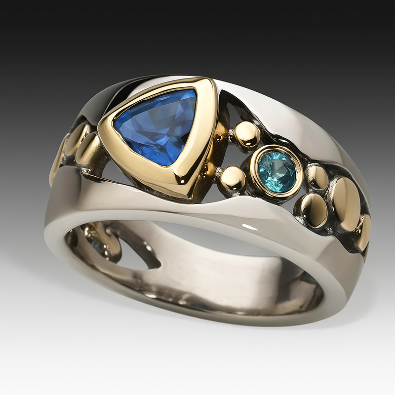 Retro Bohemian Ring Featuring Blue Zirconia