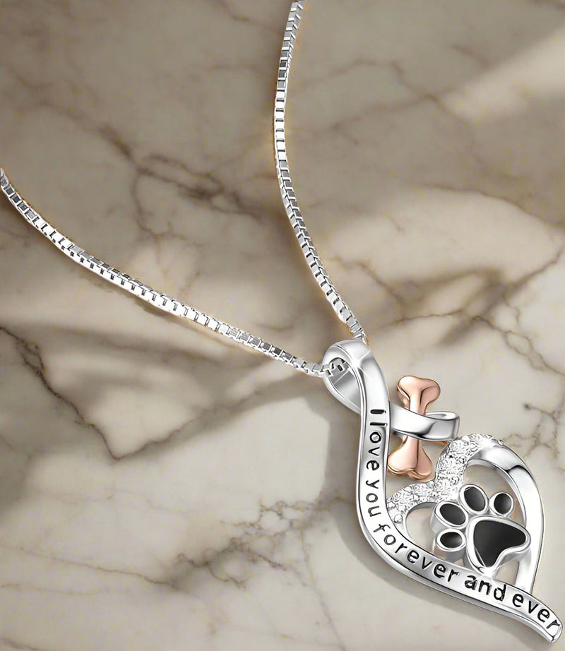 Lucky Paw Heart, Bone & Infinity Necklace – 'Always in My Heart' Pendant