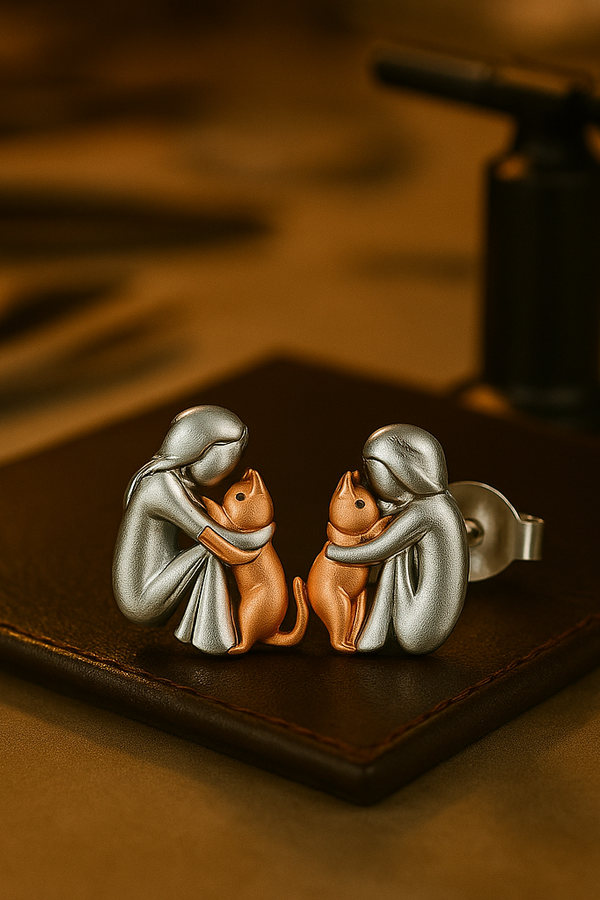 Two-Tone Cat Hug Earrings in Silver and Gold