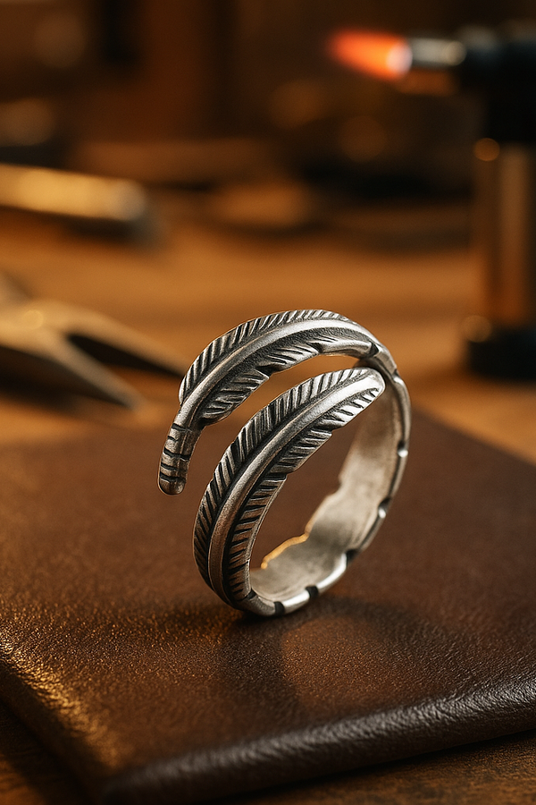Adjustable Memorial Ring - Angel Feather Design