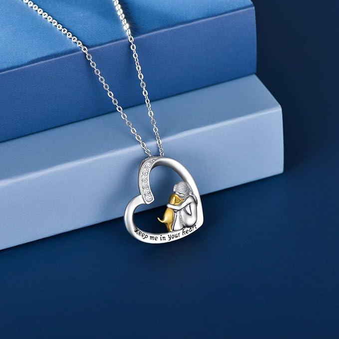 Heart and Dog Design Silver Necklace with Zirconia Accents