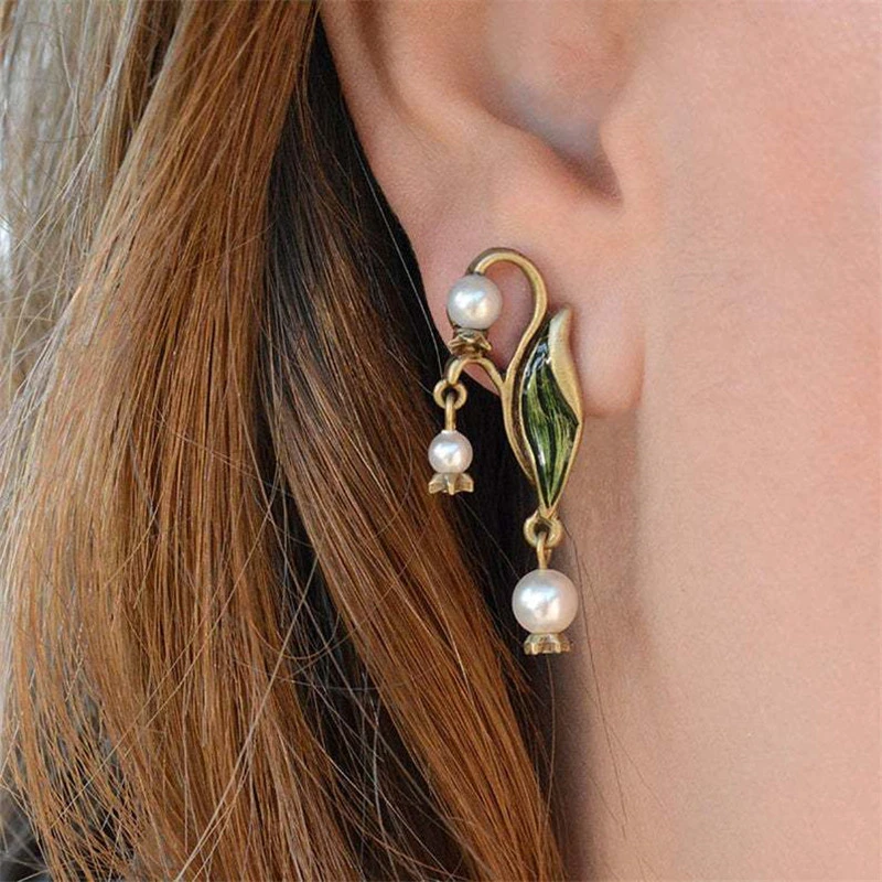 Bohemian Enamel and Pearl Earrings