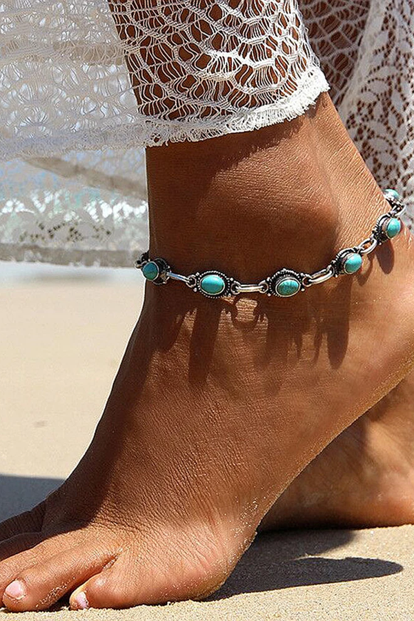 Retro Blue Gemstone Ankle Bracelet