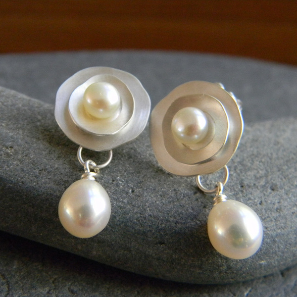 Classic Silver Earrings with Vintage Pearl Accents