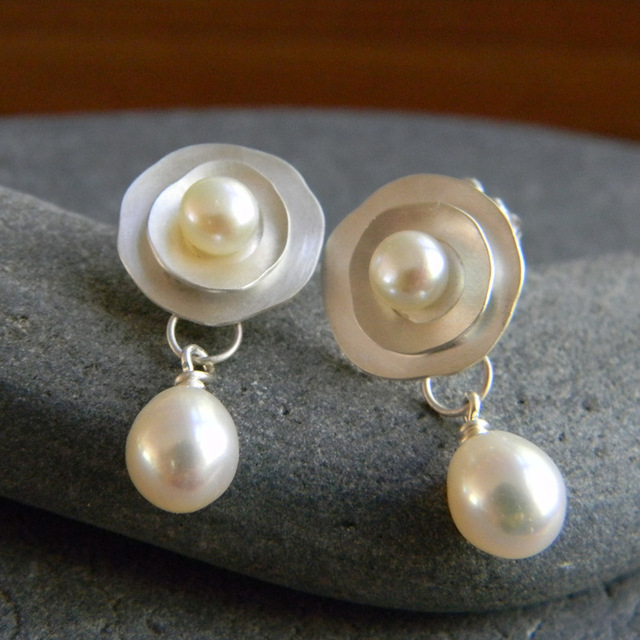 Classic Silver Earrings with Vintage Pearl Accents