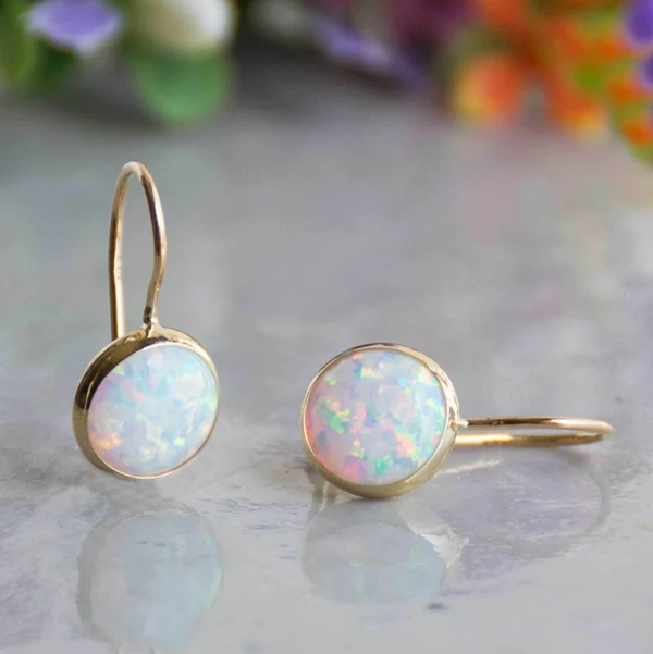 Retro Gold Earrings with Opal Stone