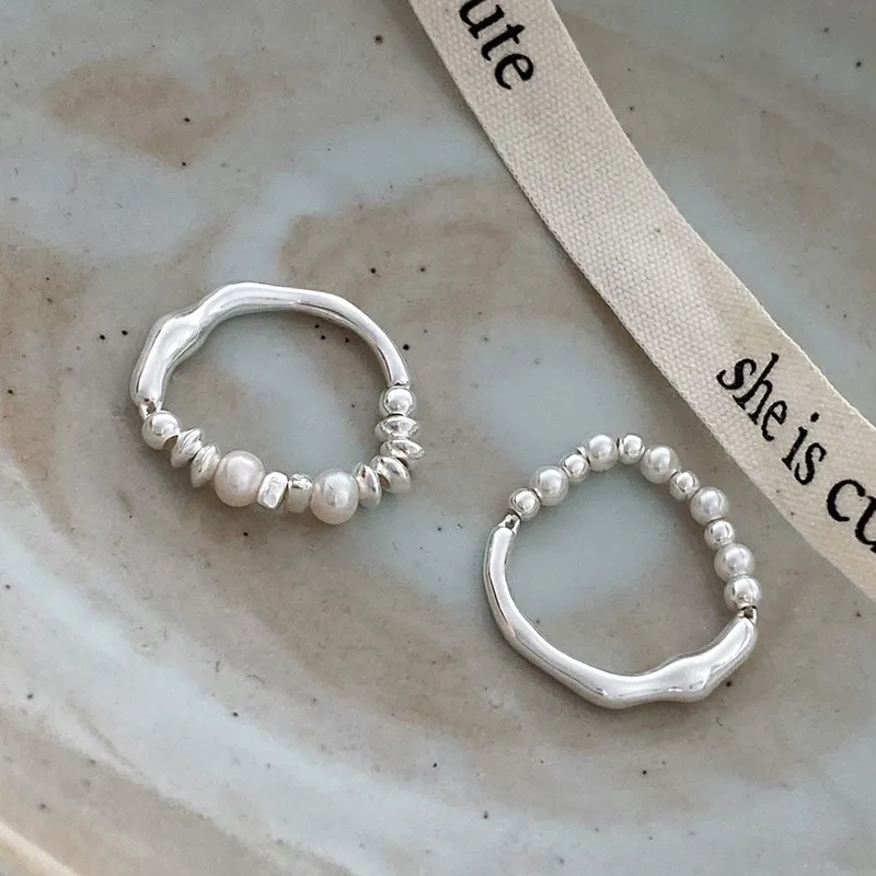 Unique Sterling Silver Ring with Irregular Pearls