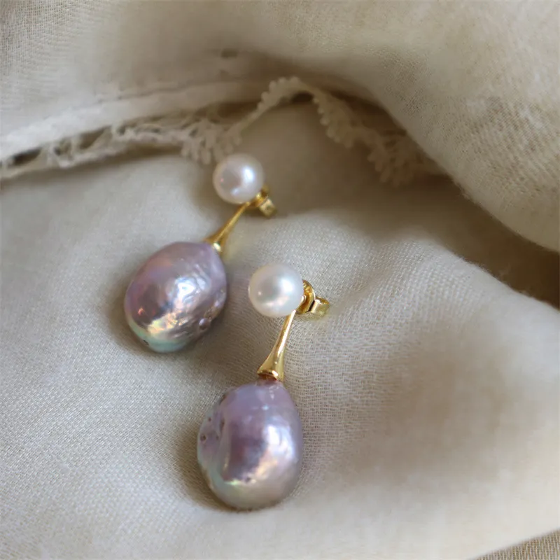 Chic Lilac Pearl Drop Earrings