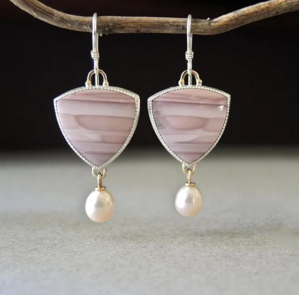 Retro Pink Gemstone and Pearl Earrings