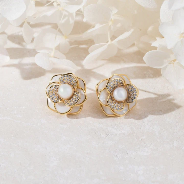 Chic White Blossom Pearl Earrings