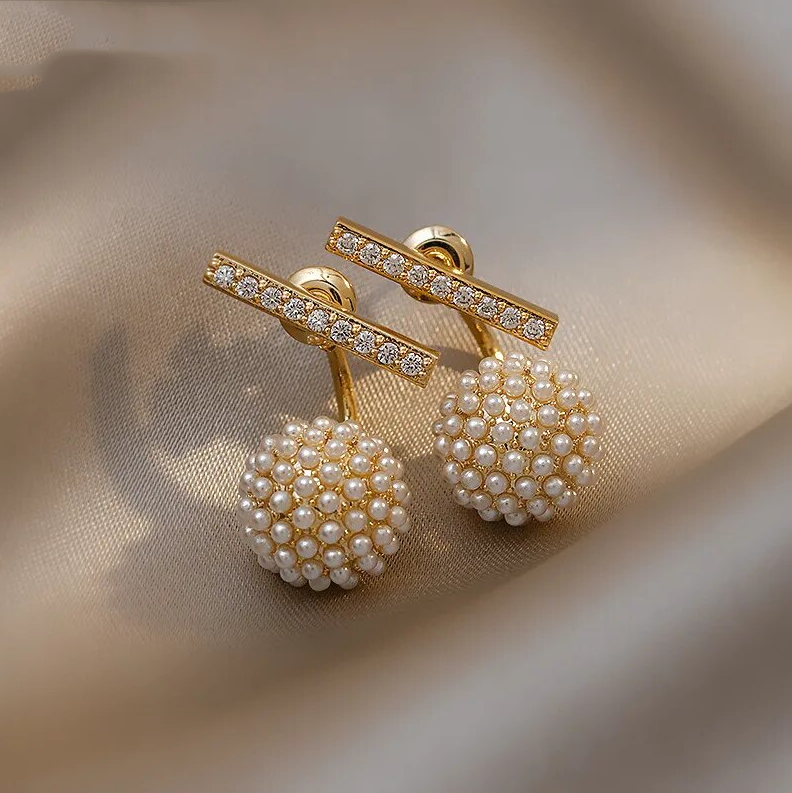 Chic Inlaid Pearl Orb Earrings