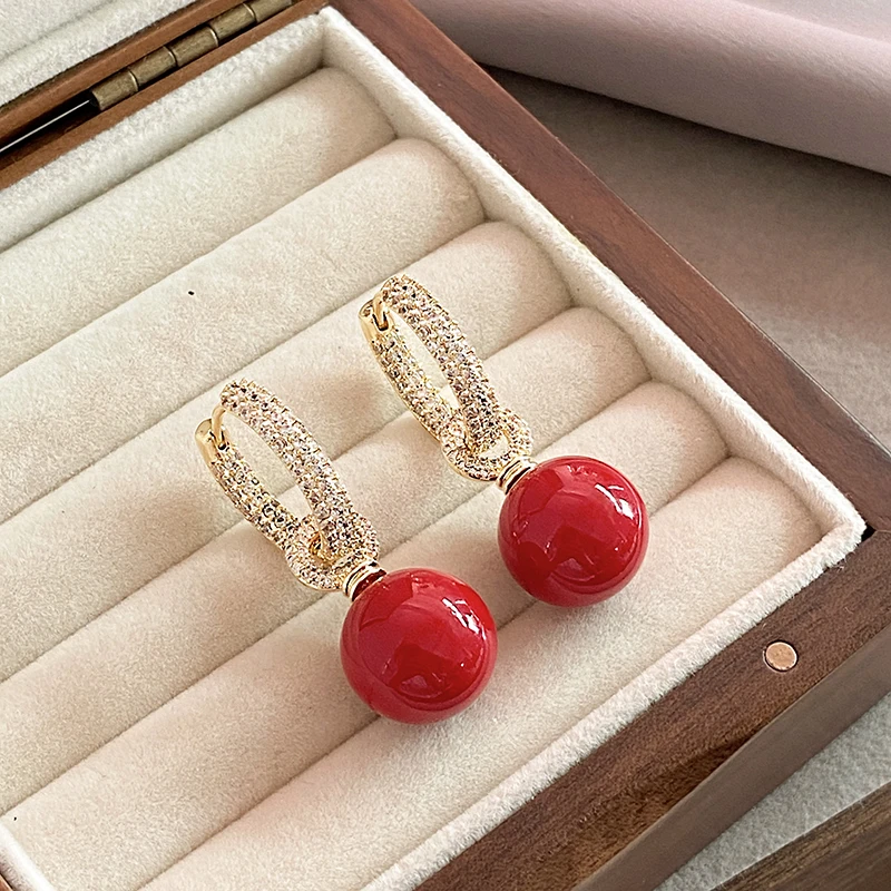 Elegant Red Pearl Earrings