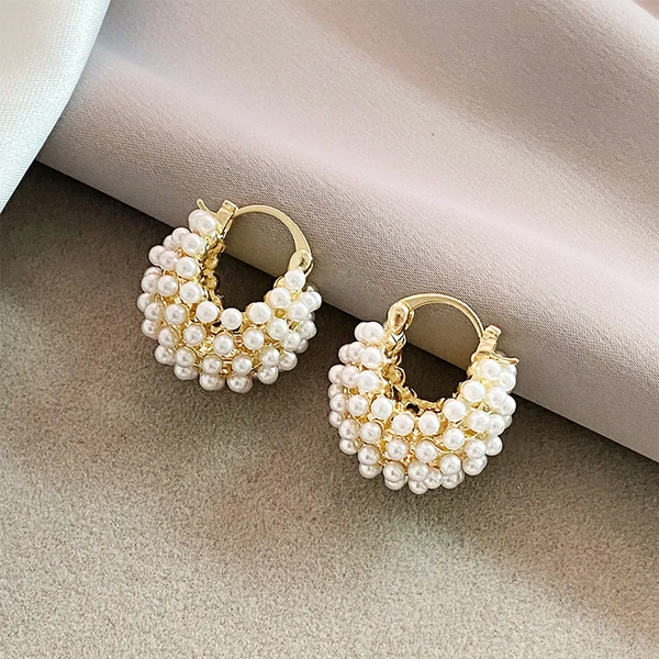 Chic Inlaid Pearl Basket Earrings