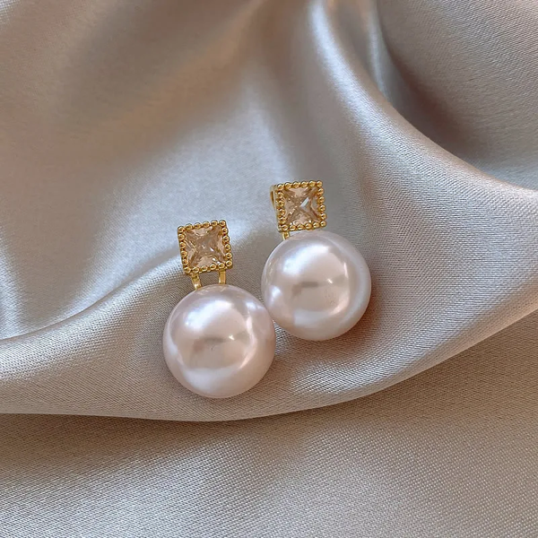 Chic Golden Pearl Earrings with Cubic Zirconia Accents