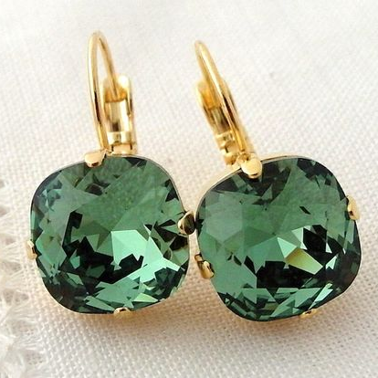 Gold Earrings with Green Zirconia